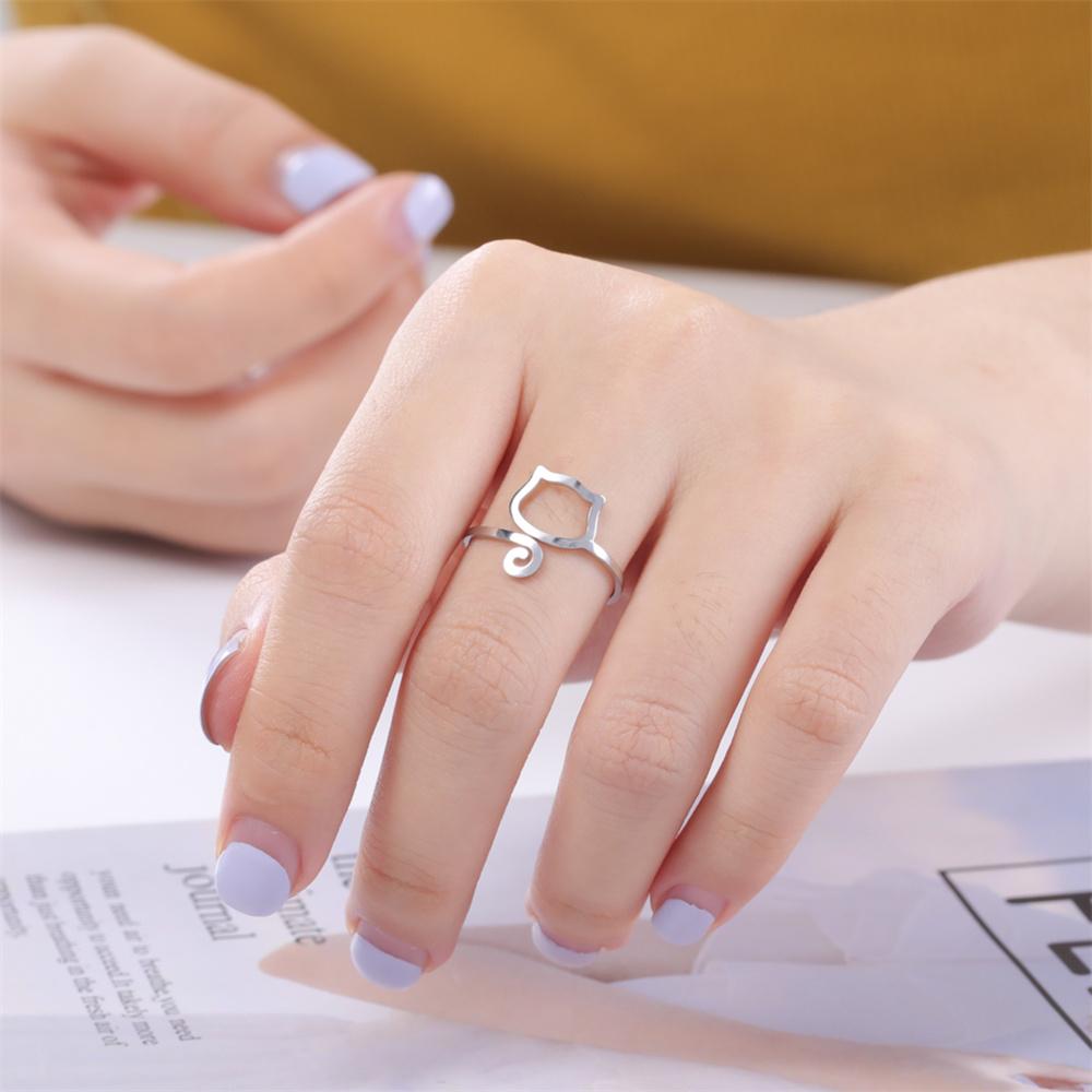 My Shape Cute Cat Rings Lovely Kitten Stainless Steel Finger Ring for Women Girls Adjustable Size Ring Fashion Jewelry Gifts