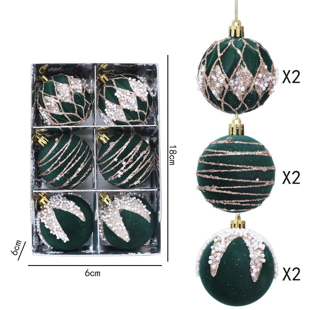 Gifts 6cm Christmas Ball Ornaments Flocked Glitter Accents Flocked Christmas Baubles Holiday Ball Ornaments Christmas Tree Decor