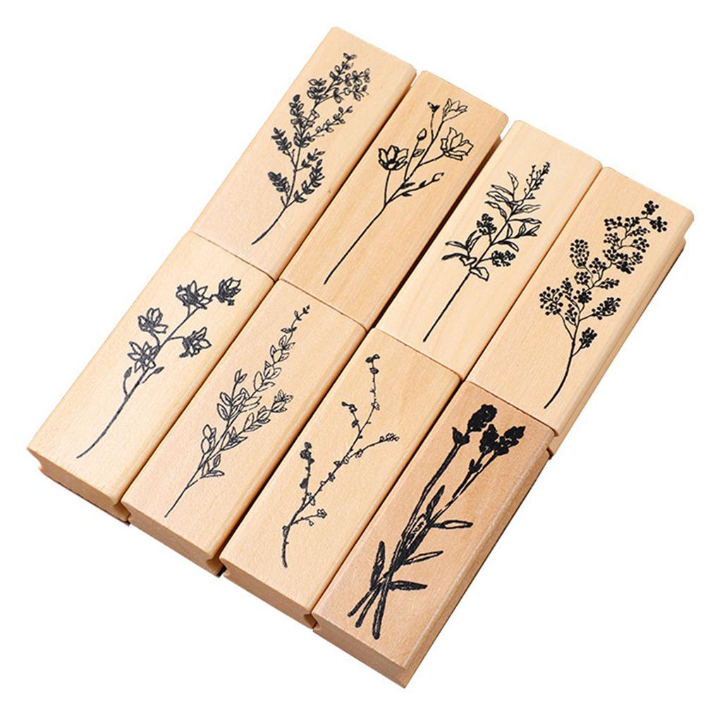 8 Pezzi Timbri Floreali Piante Vintage Timbri in Legno per Scrapbooking per Hobbisti Fai da Te Album di Scrapbooking Artigianato Artistico Creazione di Biglietti