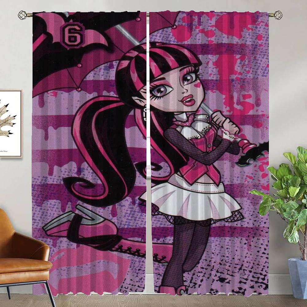 Blackout Curtains for Camera Draculaura Home Interior Curtains 2 Pieces Living Room Curtain Tulle for Bedroom Partition Shades