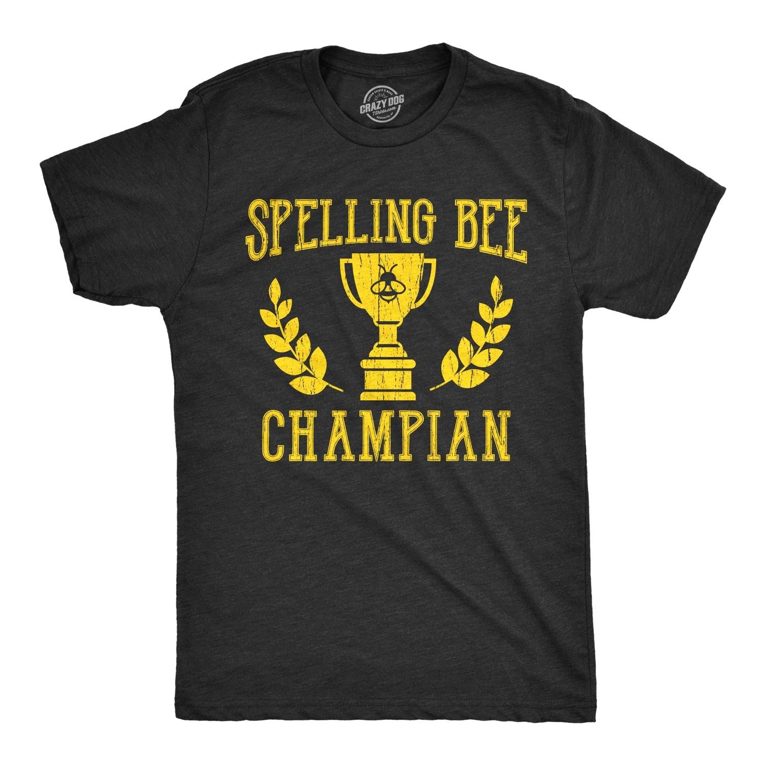 Mens Spelling Bee Champian T shirt Funny Nerdy Geek Hilarious Novelty Tee M