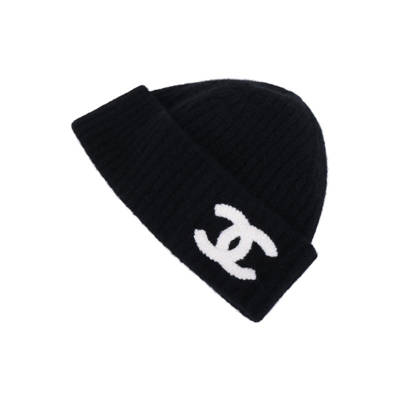 CHANEL Logo Embroidery - Velvet Hat Unisex Couple Style Black