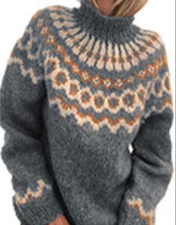 European American Style Autumn Winter Jacquard Fashion Loose Knitted Mohair Sweater for Women
