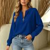 Women's Casual Loose Fit V-Neck Zip Up Long Sleeve Sweatshirt