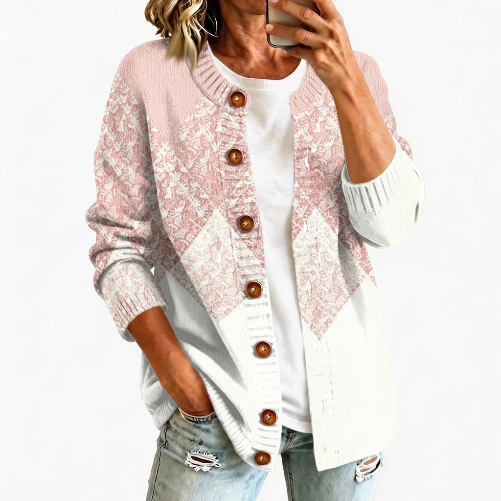Women's Retro Printed Long Sleeve Button Front Knit Cardigan