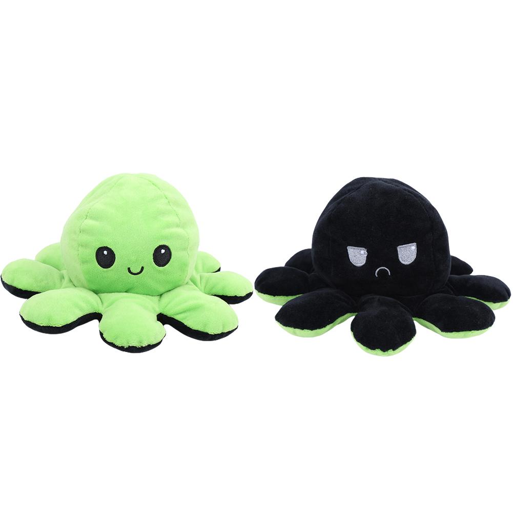 Octopus Plush Doll Reversible Stuffed DoubleSided Flip Animal Lovely Baby Toys(GreenBlack 20 x 10cm)