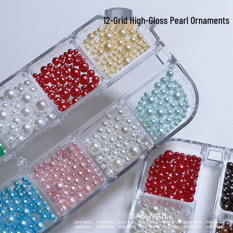 Christmas 12-Grid Mixed Color Pearl Nail Art High-Gloss 3D Beads Decorations