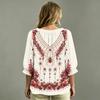 Women's Casual V-Neck Printed Blouse with Tie Front and Ruffle Trim, Three-Quarter Sleeve