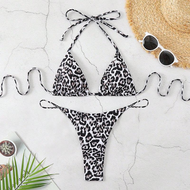

2025 Леопардовый купальник бикини на шнуровке - Сексуальная пляжная одежда для европейских и американских женщин L