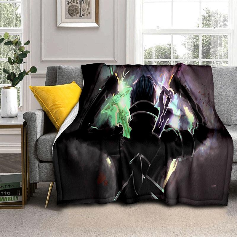 Sword Art Online SAO Novel Cartoon Blanket,Soft Throw Blanket for Home Bedroom Bed Sofa Picnic Travel Office Cover Blanket Kids