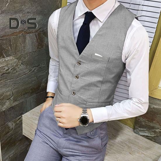 Men Suit Vest Waistcoat V Neck Sleeveless Solid Color Slim Fit Single Breasted Cardigan Formal Business Coat Groom Wedding Coat