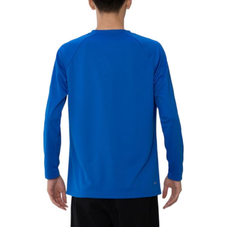 Li Ning Badminton Series Letter Big Logo Printed Sports Round Neck Long Sleeve T-Shirt Men Tops Crystal-Blue ATLR071-4
