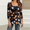 Shirt For Women's Fashion Casual Square Neck 3/4 Sleeve Loose Printed T-Shirt Ladies Top
