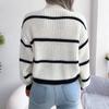 Striped Half High Collar Sweater Lantern Sleeve Knitted Pullover Women's Casual Top Thickened Warm Comfortable Autumn and Winter