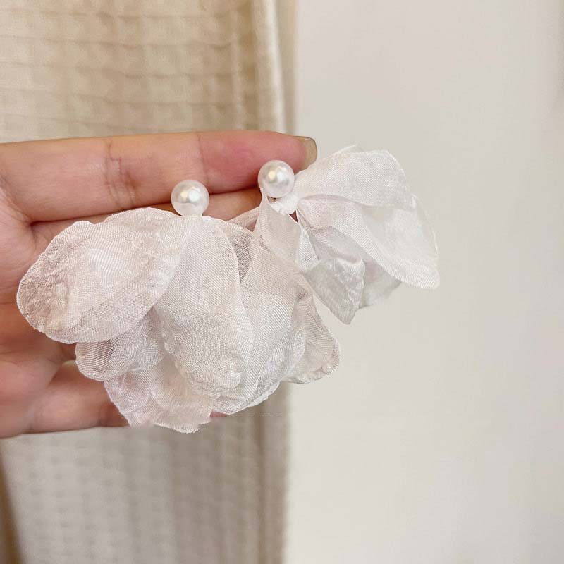 

Korean Pink Lace Flower Pearl Tassel Earrings For Women Girls Sweet Petal Long Dangle Earrings Zircon Accessories Bijoux