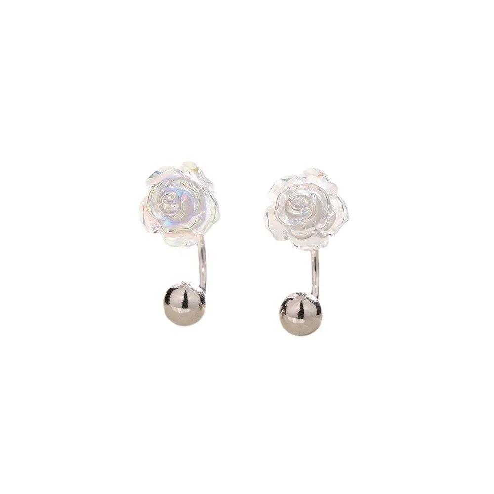 PONYKISS Silver Colorful Rose Cute Plant Stud Earring for Women Minimalist Fine Piercing Screw Bead Accessories