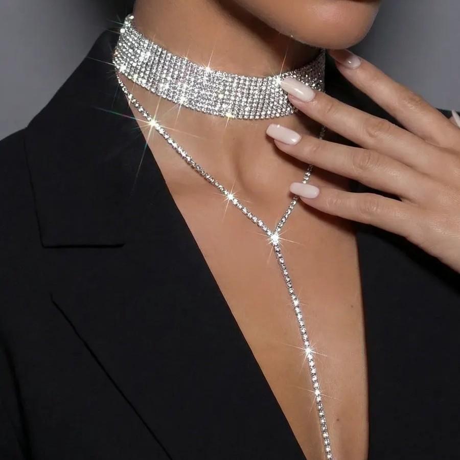 Personalized Internet Celebrity Style Multi-Layer Rhinestone Necklace, Earrings, Necklace Set, Fringed Shiny High-End Items