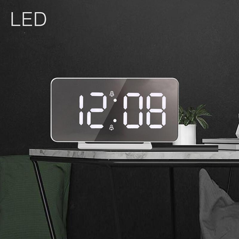 Modern LED Digital Clock Date Time Temperature Display Dimmable Backlights 2 Alarms Snooze Function USB Port 5V