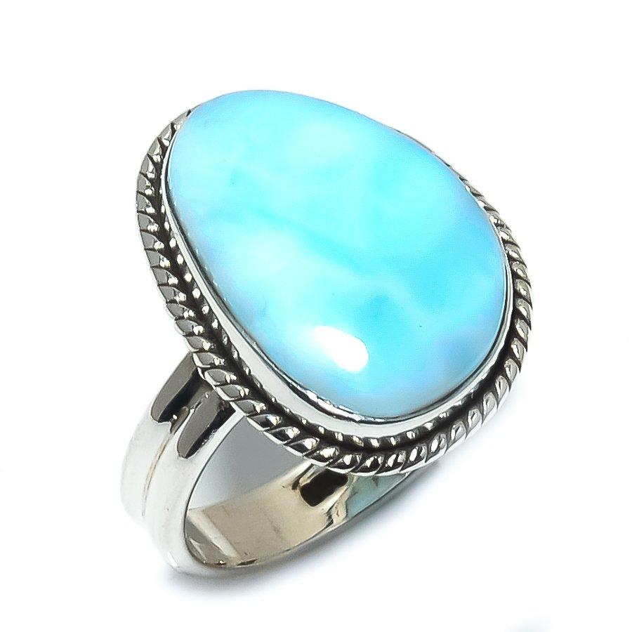 Natural Republic Larimar Gemstone 925 Solid Sterling Silver Gift Ring S.7 K7s83