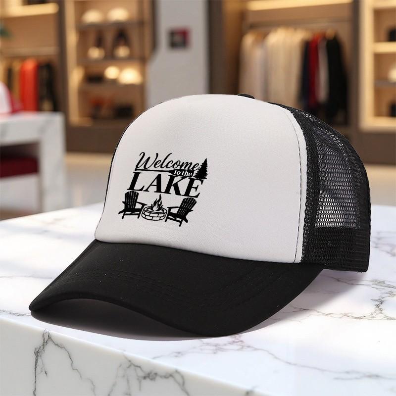 Welcome to the Lake Graphic Trucker Hat Adjustable Polyester Mesh Outdoor Casual Cap One Size