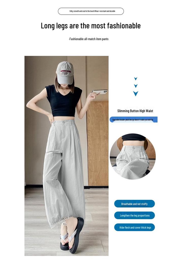 Women's Lace-Trim Wide-Leg Cropped Pants - 2025 Sun Protection, Lightweight & Casual