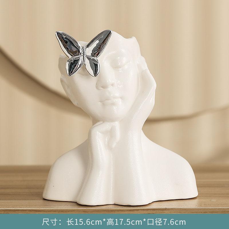 Ceramic Relief Butterfly Vase White Porcelain Figurine Sculpture Decorative Piece for Living Room Dining Table Flowers Vase Gift