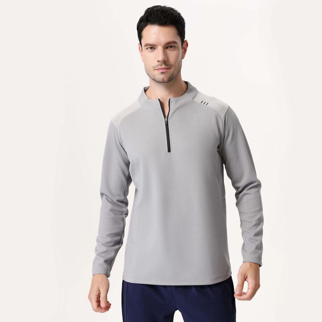 Lulu Style Men's Half-Zip Long Sleeve Quick-Dry Shirt: Breathable, Sweat-Wicking for Autumn & Winter Fitness, Cycling, Fishing, and Running.