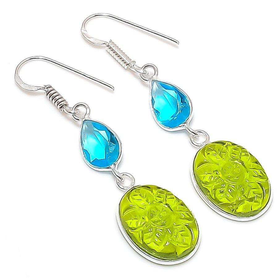 

Natural Peridot, Topaz Gemstone 925 Sterling Silver Jewelry Earring 1.97 c8M90