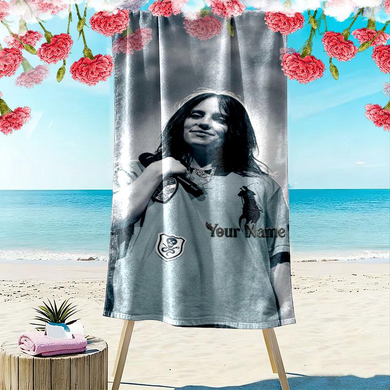 Billie Eilish Custom Name Print Beach Towel, Large Soft Quick Dry Towel for Beach Camping Swimming
