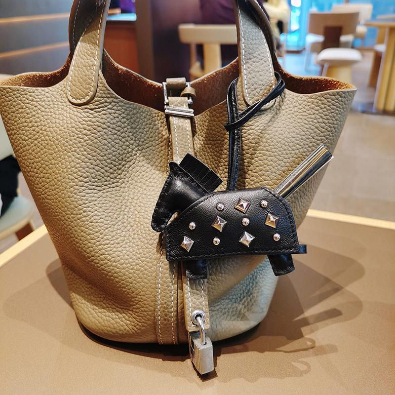 Soft Leather Pony Pendant, Car Pendant, Key Pendant, Handmade Leather New Rivets War Horse Bag Charm, Bag Charm Leather