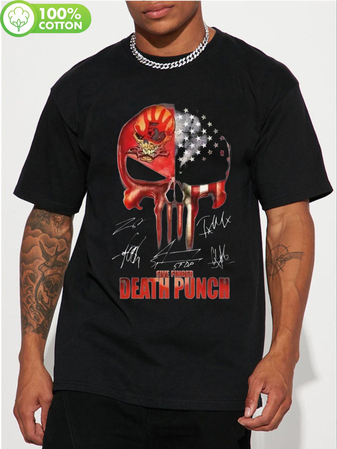 Plus Size Skull Graphic T-shirt - Patriotic Death Punch Design XXL
