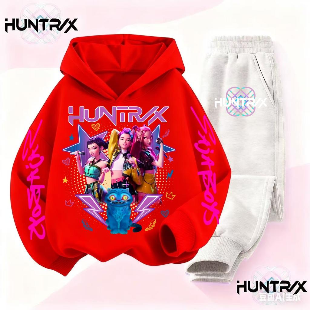 KPop Demon Hunters Huntrix Hoodie Kids Cartoon Clothes Girls Hooded Sweatshirts Pants 2pcs Set Toddler Boys Outfits