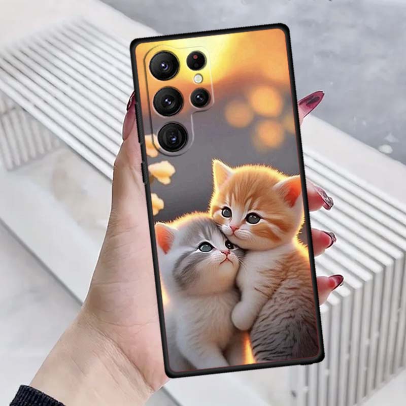 Cute cartoon cat illustration Phone Case For Samsung Galaxy S26 S25 S24 S23 S22 S21 S20 Ultra Plus FE 5G Black Soft TPU