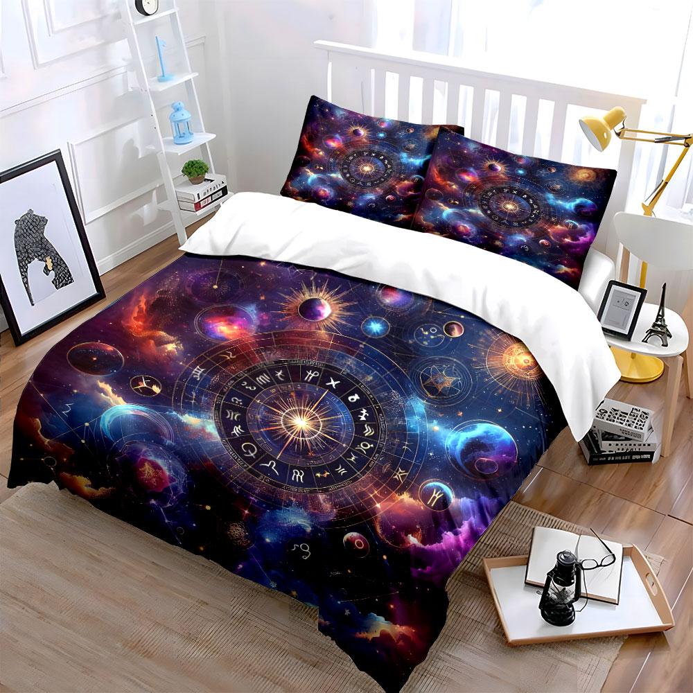 Astrology Galaxy Art Set Bedding Set with 1 Duvet Cover 2 Pillowcases Single Double King Queen, Gift