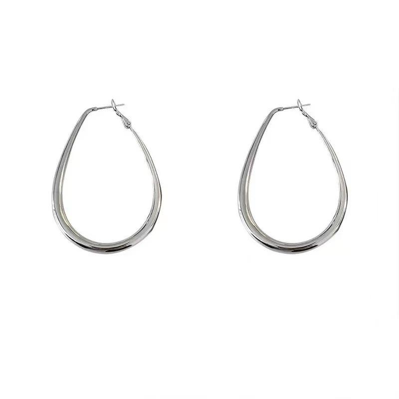 Silver Water Drop Hoop Earrings with Pure Silver Needle – Women's High-End Hong Kong Style