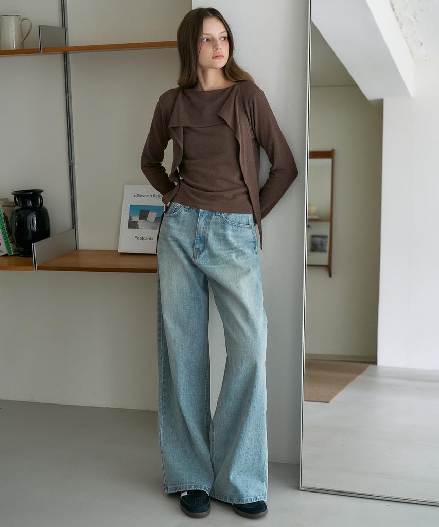 DEHEVE Drape Scarf Long Sleeve [Brown]