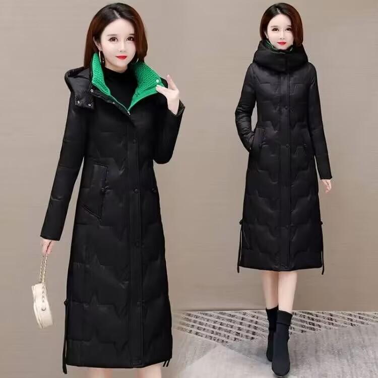 Down Jacket Women's Medium and Long Models, New Over-knee Thickened, Slim and Thin, Warm White Duck Down Jacket