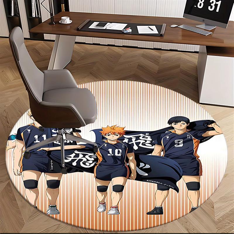 1pc Haikyuu! Karasuno High Volleyball Team Uniform Round Carpet, Office Chair Mat, NonSlip Rug for Home Decor, Gift, Office, Living Room