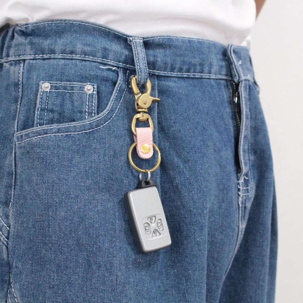 Donok Kondo Brass Key Made in Stylish Carabiner Snap Genuine Pink Keychain, Ring, Japan, Hook, Lever, Hook, Leather,