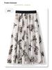 Women's Floral Print Pleated French Chiffon Midi Skirt - Spring/Summer 2025 High-Waist A-Line Design
