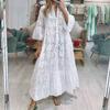 IHUASU 8 Colors S-5XL Women's Fashion Summer Spring Solid Color Print 3/4 Sleeve V-Neck Casual Dresses
