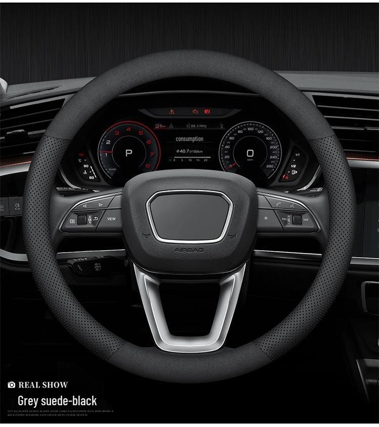 Genuine Leather Non-Slip Steering Wheel Cover for Jaguar XF, F-PACE, XEL, XFL, XJ, XE – All Seasons