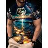 Men's Galaxy Moon Beach Ocean Landscape 3D Print T Shirt Summer Crew Neck Short Sleeve Scenery Graphic Casual Tee
