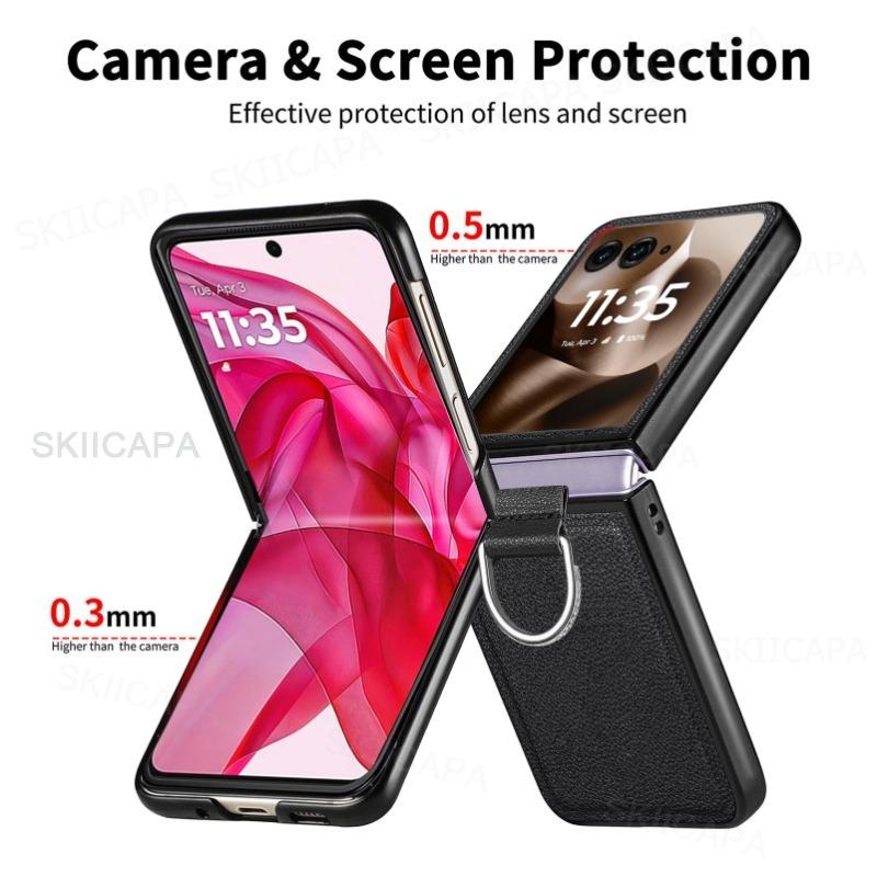 Lederhülle mit Lychee-Muster mit Ringständerhalter für Motorola Razr + 2024 Razr Ultra 2025 Razr 60Pro 50 40 Stoßfester Schutz Halter Rückseite