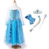 Princeses kleita bērniem, cosplay kostīms, luksusa komplekts, sniega zila, sirds, maģiska, pīta, oriģināla, 120cm, NT302A [UZTICAMS], 6 daļas - (Princeses kleita, Tiāra,