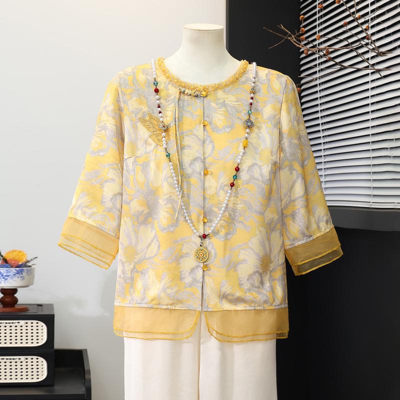 Datang Lady Women s Embroidered New Chinese Style Summer Shirt 3XL