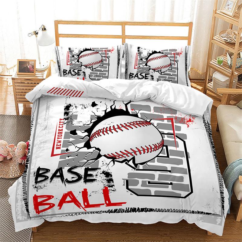Boys Basketball Duvet Cover 3D Ball Pattern Sports Theme Bedding Set Queen Microfiber Football Competitive Game Comforter Cover