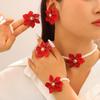 Schickes Set mit roten Blumenohrringen, Armband, Halskette & Perlenring - Damen-Modeaccessoires