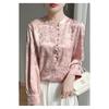 Women S Chinese Style Stand Collar Long Sleeve Printed Satin Shirt