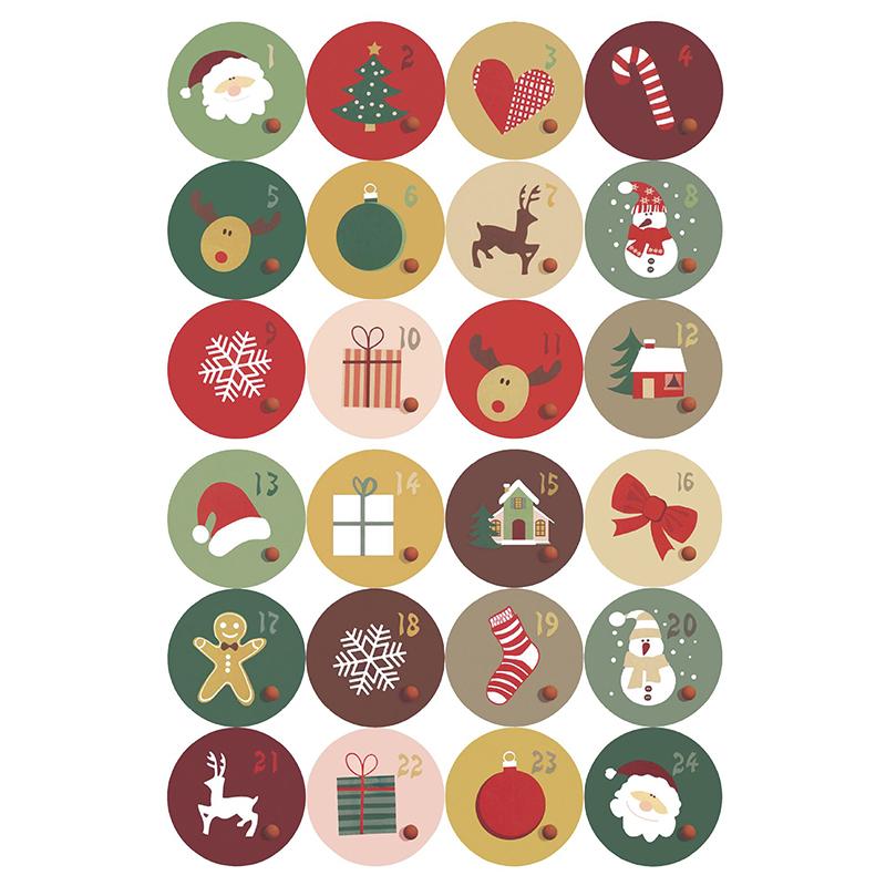 24Pcs/sheet Christmas Advent Calendar Number Sticker DIY Cookie Candy Packaging Sticker Gift Bag Wrapping Seal Dot Label